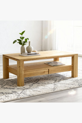 Holztisch Eiche rechteckig 110x70 cm mit Ablage natur